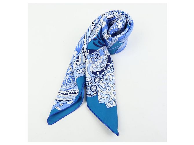 Hermès HERMES Carre 90 Seidentuch 100% FLEURS DINDIENNES Blue White - Ansicht 13