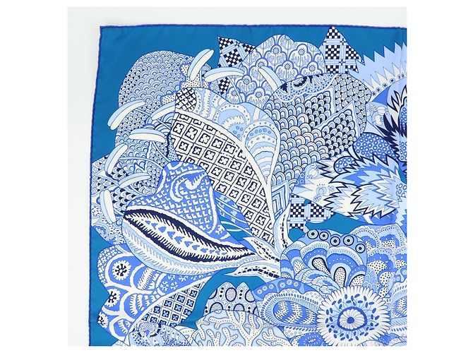 Hermès HERMES Carre 90 Seidentuch 100% FLEURS DINDIENNES Blue White - Ansicht 3