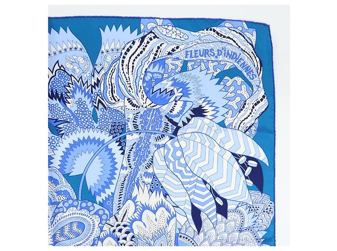 Hermès HERMES Carre 90 Seidentuch 100% FLEURS DINDIENNES Blue White - Ansicht 4