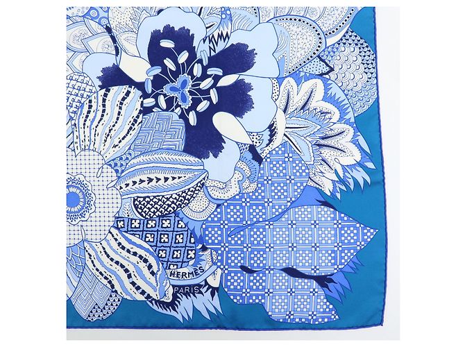 Hermès HERMES Carre 90 Seidentuch 100% FLEURS DINDIENNES Blue White - Ansicht 6