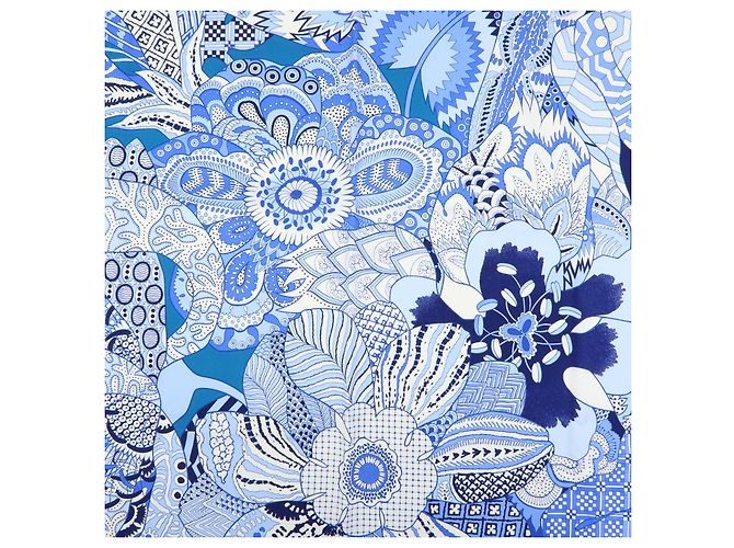 Hermès HERMES Carre 90 Seidentuch 100% FLEURS DINDIENNES Blue White - Ansicht 7