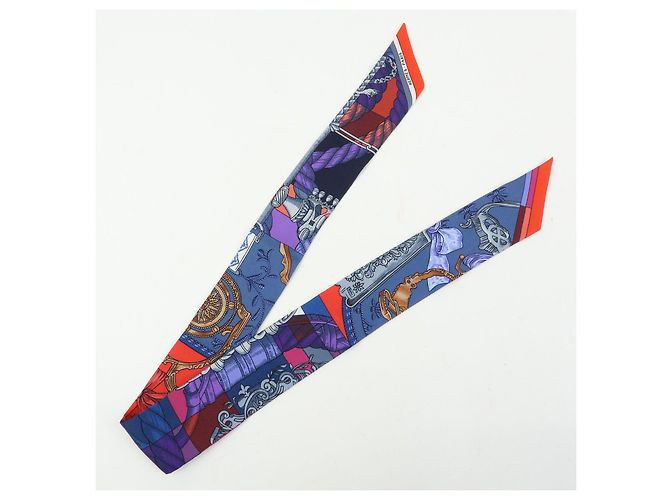 Hermès HERMES Twilly Silk 100% Scarf CAVALLERIA D ETRIERS Red Purple Blue - vista 4