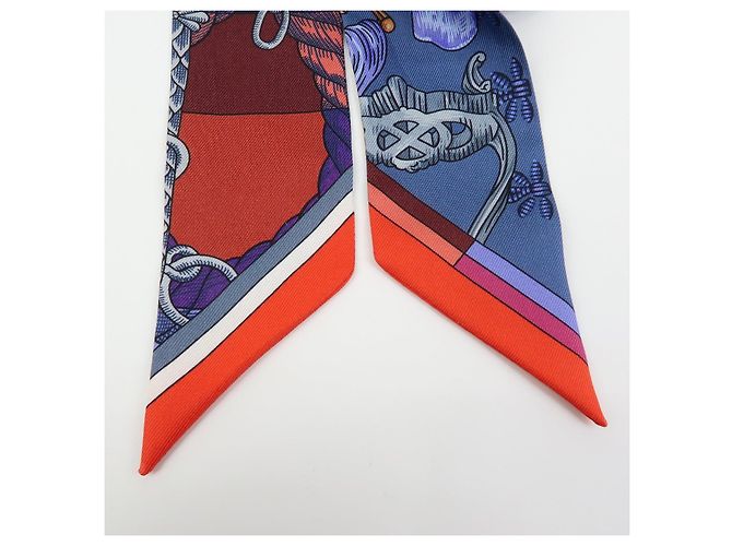 Hermès HERMES Twilly Silk 100% Scarf CAVALLERIA D ETRIERS Red Purple Blue - vista 5