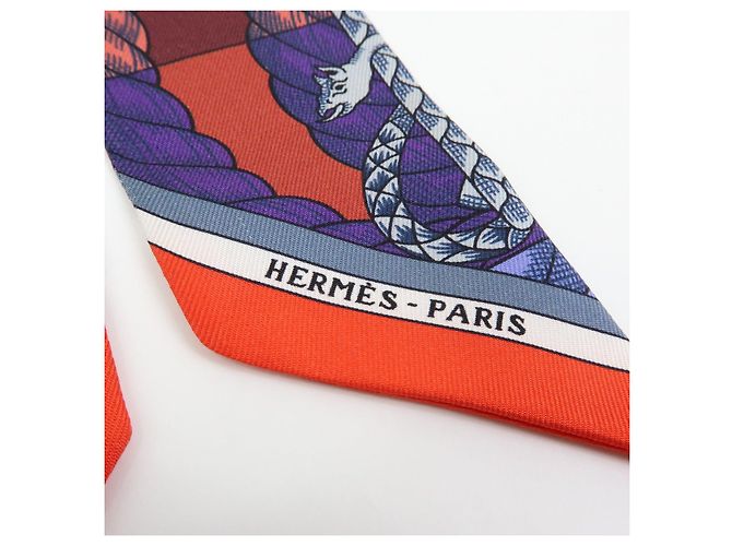 Hermès HERMES Twilly Silk 100% Scarf CAVALLERIA D ETRIERS Red Purple Blue - vista 6