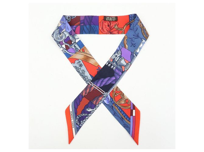 Hermès HERMES Twilly Silk 100% Scarf CAVALLERIA D ETRIERS Red Purple Blue - vista 9