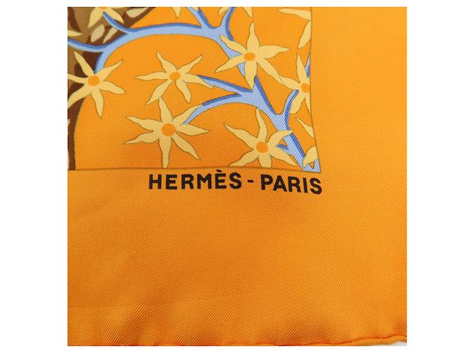Hermès HERMES Carre 90 Foulard 100% Seta AXIS MUNDI Arancione Blu Marrone - vista 10