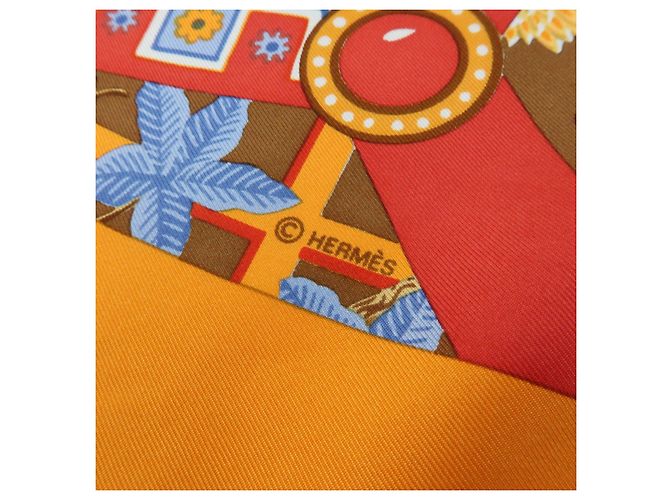 Hermès HERMES Carre 90 Foulard 100% Seta AXIS MUNDI Arancione Blu Marrone - vista 11