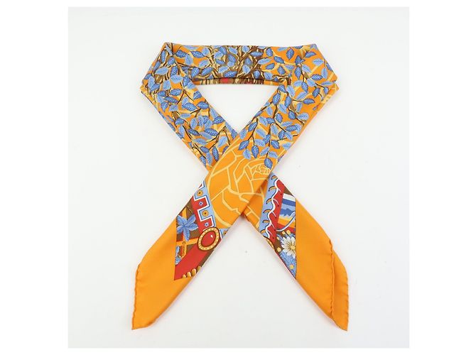 Hermès HERMES Carre 90 Foulard 100% Seta AXIS MUNDI Arancione Blu Marrone - vista 14