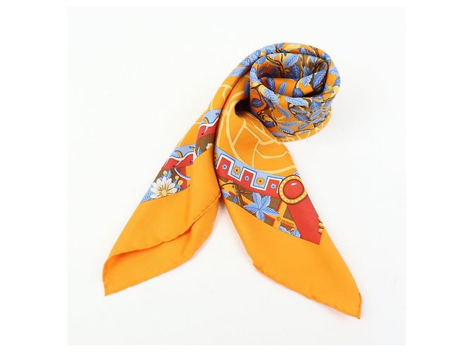 Hermès HERMES Carre 90 Foulard 100% Seta AXIS MUNDI Arancione Blu Marrone - vista 15
