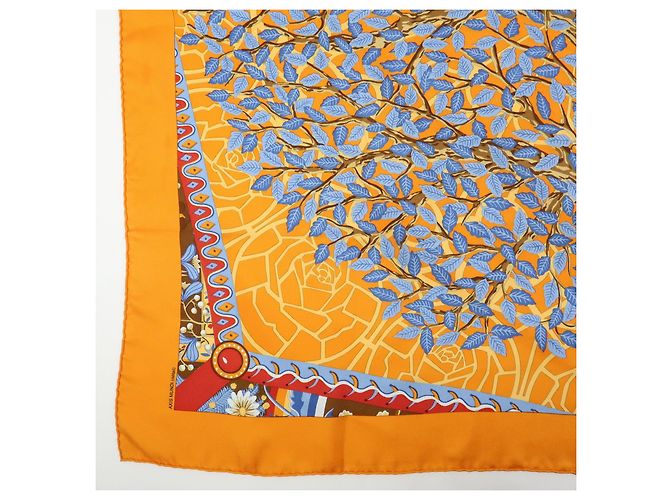 Hermès HERMES Carre 90 Foulard 100% Seta AXIS MUNDI Arancione Blu Marrone - vista 5