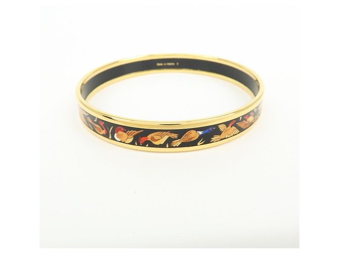 Hermès HERMES Email PM Bracciale Rigido in Metallo Motivo Uccelli Nero Oro - vista 2