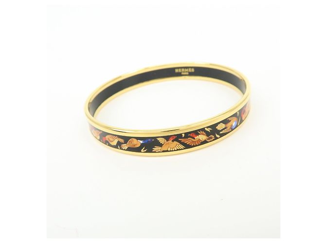 Hermès HERMES Email PM Bracciale Rigido in Metallo Motivo Uccelli Nero Oro - vista 3