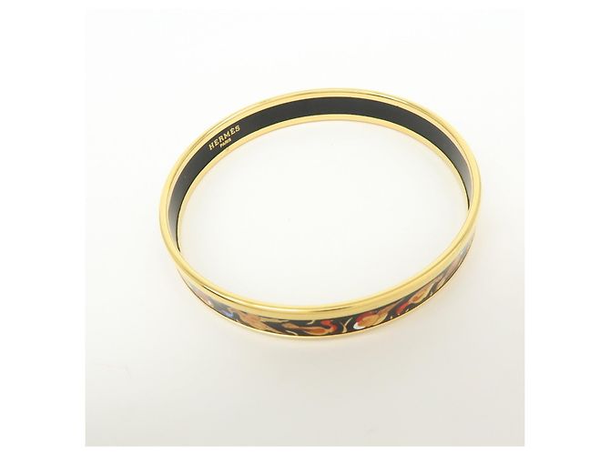 Hermès HERMES Email PM Bracciale Rigido in Metallo Motivo Uccelli Nero Oro - vista 4
