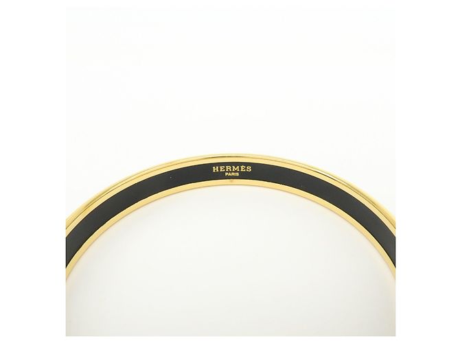 Hermès HERMES Email PM Bracciale Rigido in Metallo Motivo Uccelli Nero Oro - vista 9