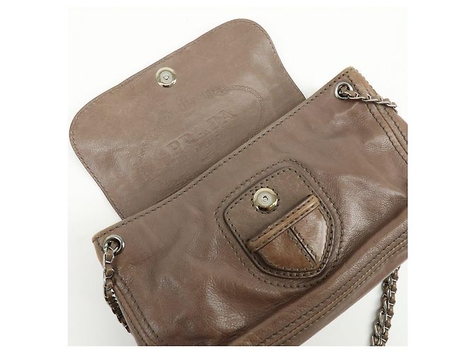 Borsa a tracolla in pelle con logo e patta PRADA Borsa a mano Greige B4659C - vista 18