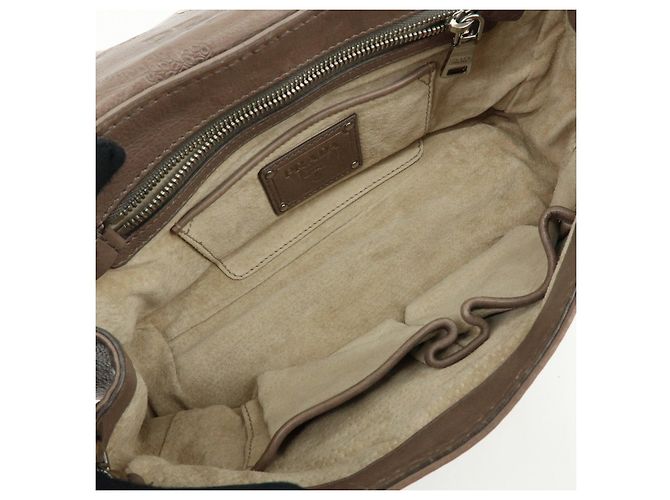 Borsa a tracolla in pelle con logo e patta PRADA Borsa a mano Greige B4659C - vista 20