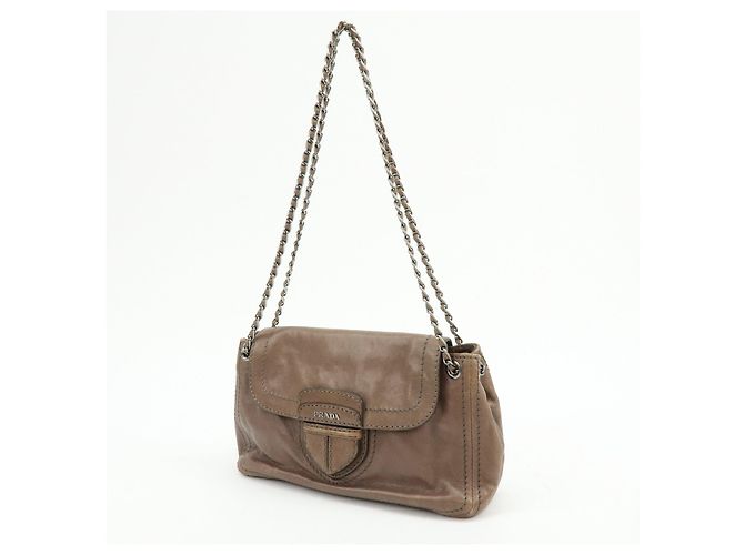 Borsa a tracolla in pelle con logo e patta PRADA Borsa a mano Greige B4659C - vista 3