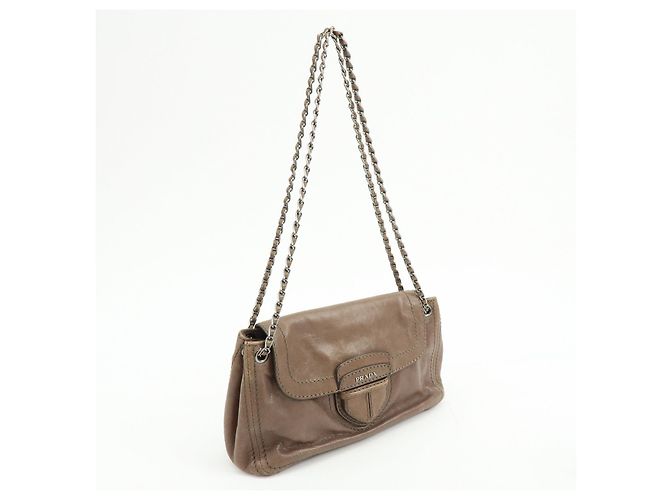 Borsa a tracolla in pelle con logo e patta PRADA Borsa a mano Greige B4659C - vista 4