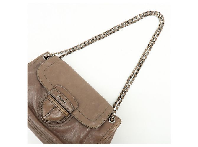 Borsa a tracolla in pelle con logo e patta PRADA Borsa a mano Greige B4659C - vista 6