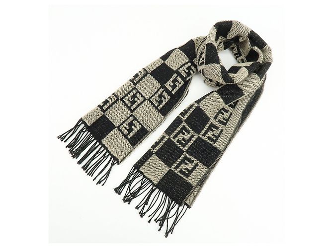 Sciarpa e Stola FENDI Zucca FF Logo in lana acrilica Beige Nero - vista 18