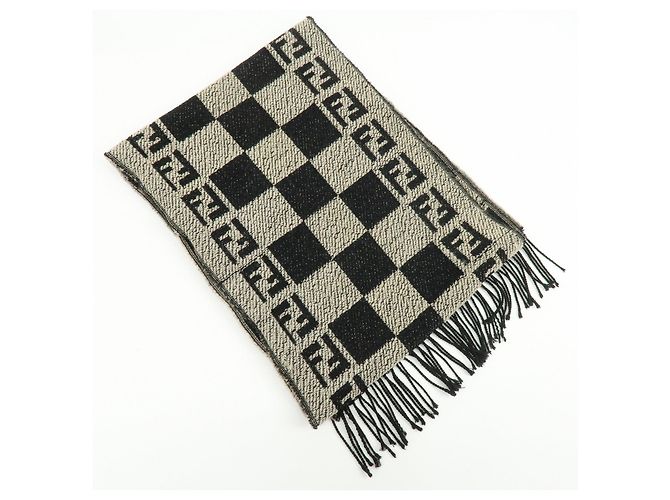 Sciarpa e Stola FENDI Zucca FF Logo in lana acrilica Beige Nero - vista 2