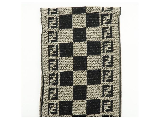 Sciarpa e Stola FENDI Zucca FF Logo in lana acrilica Beige Nero - vista 3