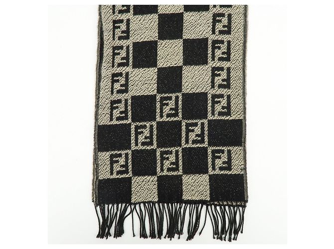 Sciarpa e Stola FENDI Zucca FF Logo in lana acrilica Beige Nero - vista 4