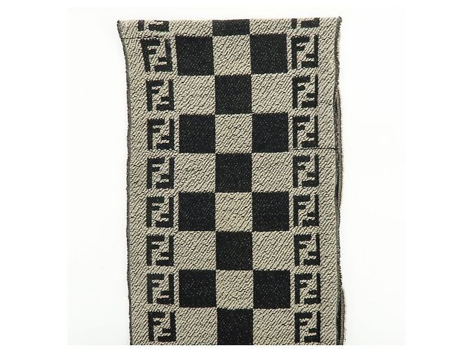 Sciarpa e Stola FENDI Zucca FF Logo in lana acrilica Beige Nero - vista 5