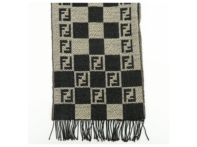 Sciarpa e Stola FENDI Zucca FF Logo in lana acrilica Beige Nero - vista 6