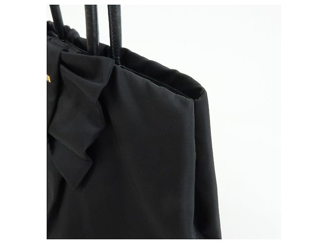 PRADA Borsa Tote in nylon, pelle e nastro Nero BN1601 - vista 13