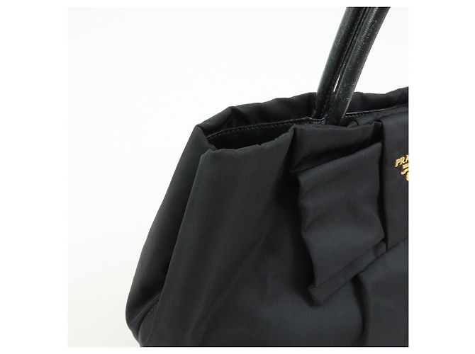 PRADA Borsa Tote in nylon, pelle e nastro Nero BN1601 - vista 14