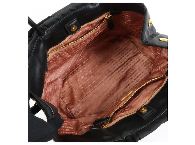 PRADA Borsa Tote in nylon, pelle e nastro Nero BN1601 - vista 18