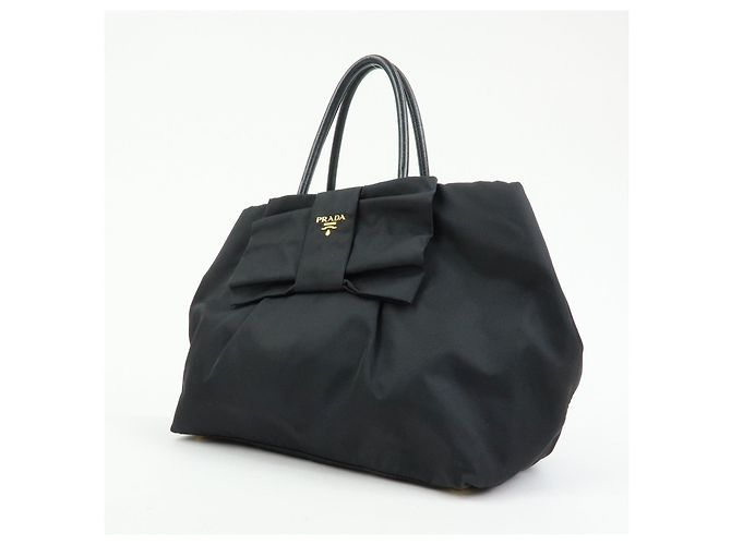PRADA Borsa Tote in nylon, pelle e nastro Nero BN1601 - vista 3