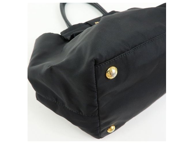 PRADA Borsa Tote in nylon, pelle e nastro Nero BN1601 - vista 9