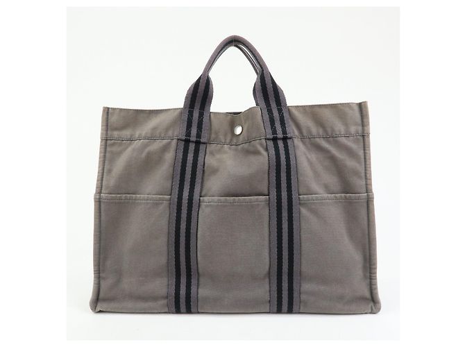 Hermès HERMES Herline Fourre Tout MM Canvas Tote Bag Grey Black - Ansicht 2