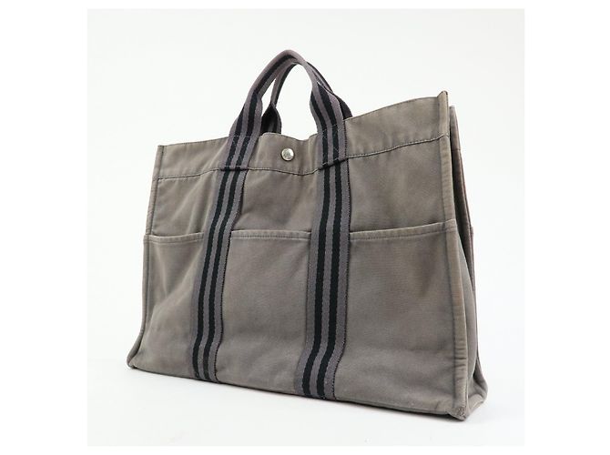 Hermès HERMES Herline Fourre Tout MM Canvas Tote Bag Grey Black - Ansicht 3