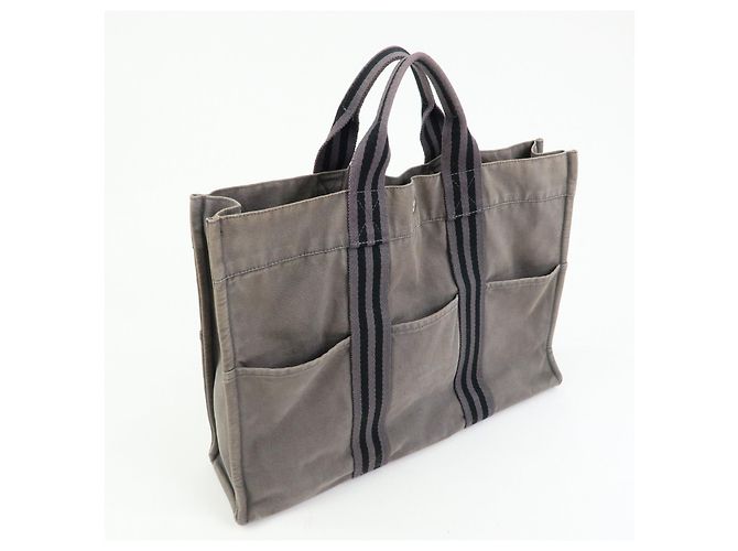 Hermès HERMES Herline Fourre Tout MM Canvas Tote Bag Grey Black - Ansicht 4