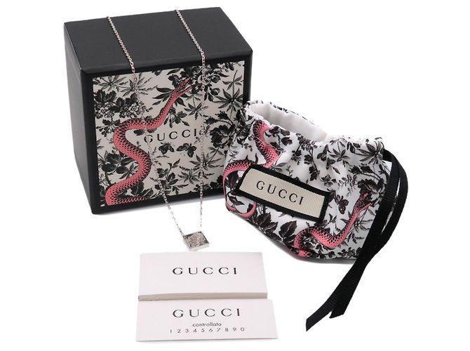 Collana con piastra quadrata Logo GUCCI Argento SV925 - vista 7