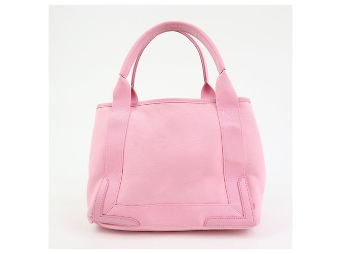 BALENCIAGA Borsa Tote Cabas Small in tela e pelle Navy e Rosa 339933 - vista 2