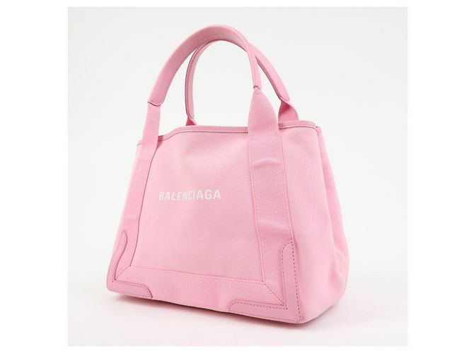 BALENCIAGA Borsa Tote Cabas Small in tela e pelle Navy e Rosa 339933 - vista 3