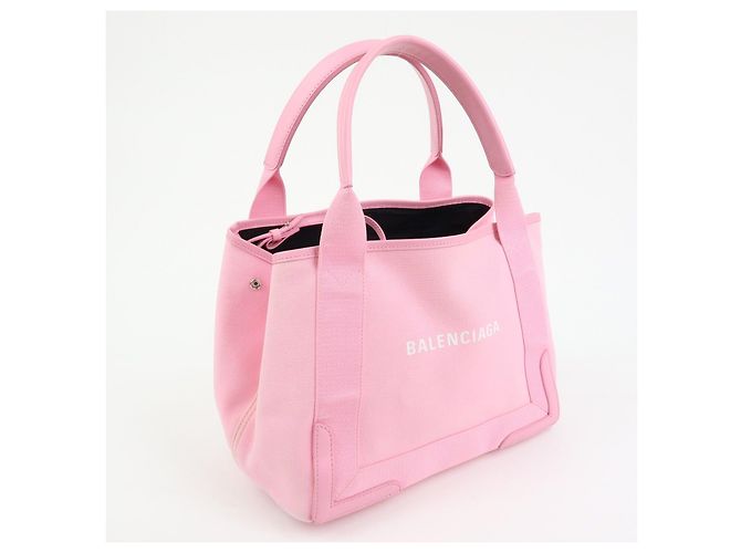 BALENCIAGA Borsa Tote Cabas Small in tela e pelle Navy e Rosa 339933 - vista 4