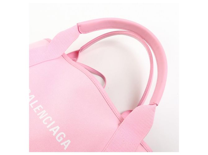BALENCIAGA Borsa Tote Cabas Small in tela e pelle Navy e Rosa 339933 - vista 6