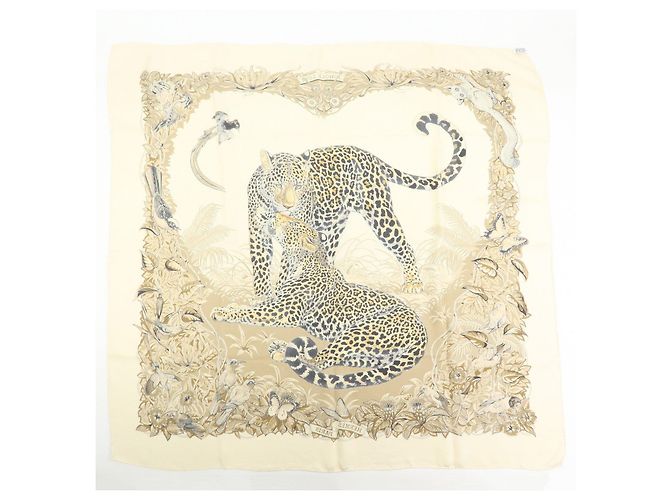 Hermès HERMES Carre 90 Seidentuch 100% Seide JUNGLE LOVE Hellbraun Beige - Ansicht 2