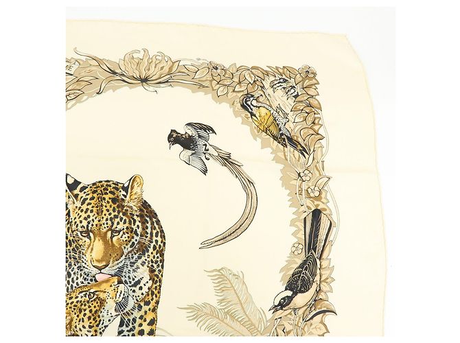 Hermès HERMES Carre 90 Seidentuch 100% Seide JUNGLE LOVE Hellbraun Beige - Ansicht 4