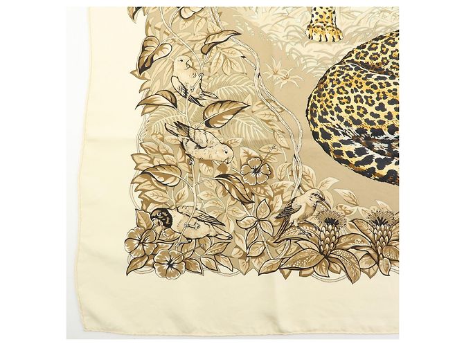 Hermès HERMES Carre 90 Seidentuch 100% Seide JUNGLE LOVE Hellbraun Beige - Ansicht 5