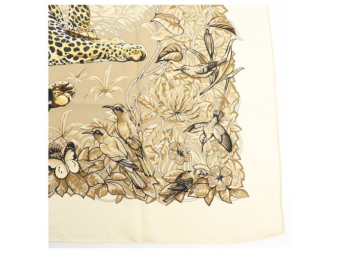 Hermès HERMES Carre 90 Seidentuch 100% Seide JUNGLE LOVE Hellbraun Beige - Ansicht 6