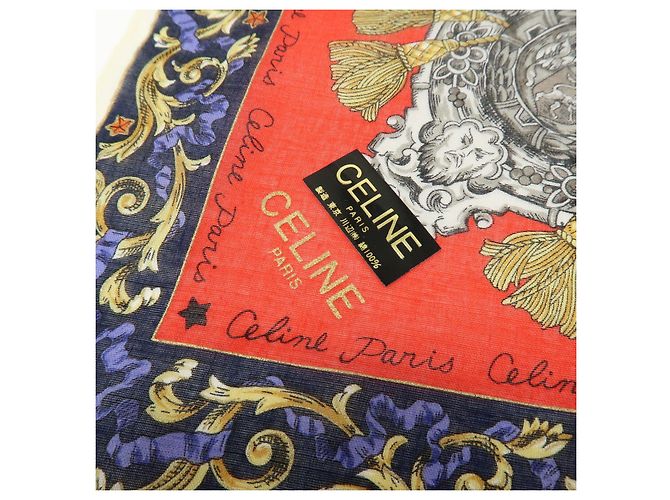 Céline Celine Lote de 3 bufandas 100% algodón Rojo Azul Blanco - vista 15