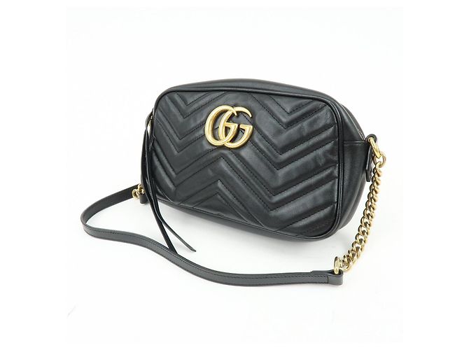 Borsa a spalla e tracolla GUCCI GG Marmont in pelle Nero 447632 - vista 3