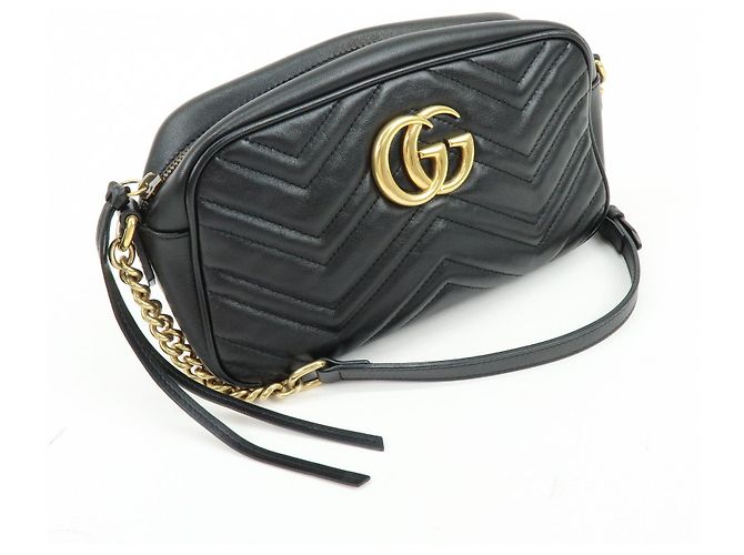 Borsa a spalla e tracolla GUCCI GG Marmont in pelle Nero 447632 - vista 4