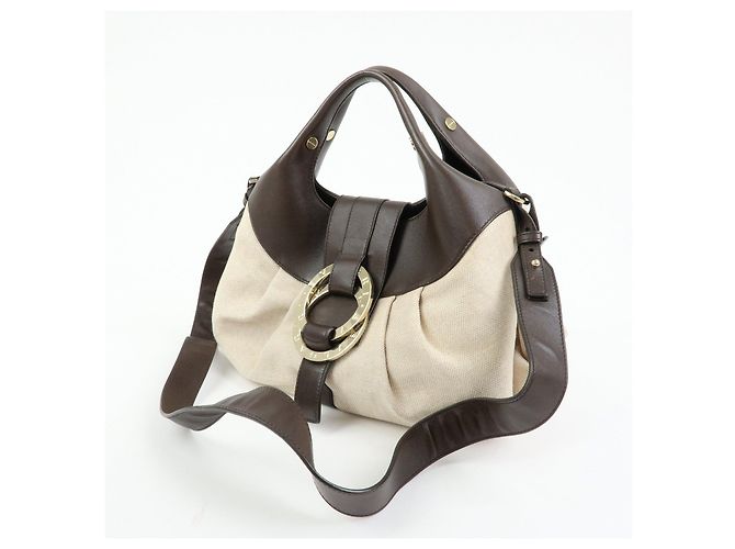 Bulgari Borsa 2Way BVLGARI Chandra in tela e pelle Borsa a mano e a tracolla Ivory Brown - vista 3